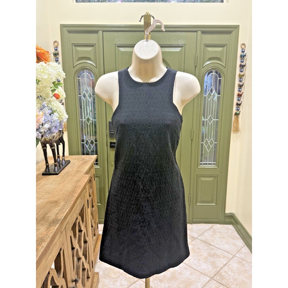 H&M black sleeveless mini dress textured wavy jacquard size 2